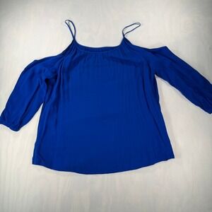 Express Cold Shoulder Blouse Womens XS Blue Spaghetti Strap Rayon Top